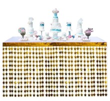 Püsküllü Işıltılı Metalize Altın Yıldızlı Masa Eteği 75x360 cm