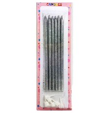 Gümüş Simli Pasta Mumu 6 Adet 16 cm