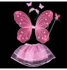 Toz Pembe Kelebek Kostümü - Toz Pembe Kelebek Kostüm Aksesuar Seti 4 Parça