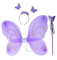 Lila Renk Kelebek Kanadı Tacı ve Sopası 50x37 cm