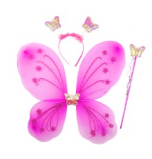 Fuşya Renk Kelebek Kanadı Tacı ve Sopası 50x37 cm