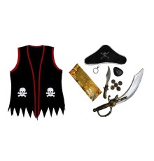Kaptan Jack Çocuk Korsan Yelekli Kostüm Seti Full Set 12 Parça