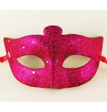 Fuşya Renk Simli Yıldızlı Kostüm Partisi Maskesi 17x10