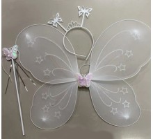 Beyaz Renk Kelebek Kanadı Tacı ve Sopası 50x37 cm