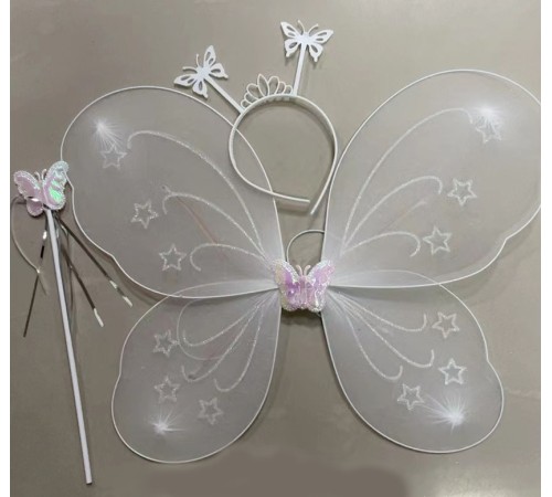 Beyaz Renk Kelebek Kanadı Tacı ve Sopası 50x37 cm Beyaz Renk Kelebek Kanadı Tacı ve Sopası 50x37 cm