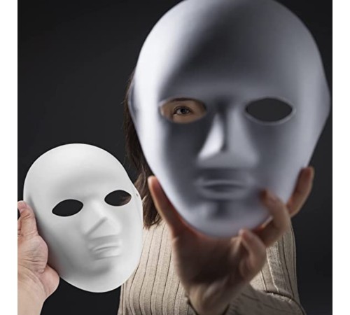 Beyaz Renk Boyanabilir Anonim Tam Yüz Cosplay Maske 24x18 cm