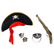 Korsan Şapkası + Maske + 2 Adet Yüzük Kostüm Seti Çocuk