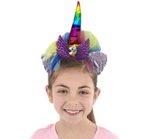 Rengarenk Boynuzlu Tüllü Kanatlı Unicorn Tacı 17x27 cm