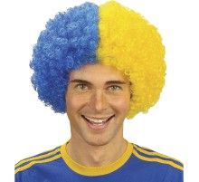 Sarı Mavi Kıvırcık Afro Bonus Peruk Fenerbahçe Bonus Peruk 120 gr