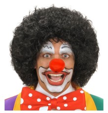 Siyah Renk Kıvırcık Afro Bonus Peruk Saç ve Kırmızı Sünger Burun Seti