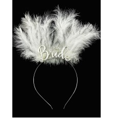 Beyaz Tüylü İthal Gümüş Renk Bride Gelin Tacı 25x20 Cm