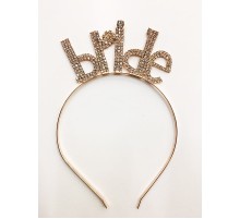 Kristal Taşlı Rose Gold Renk Bride Yazılı Taşlı Taç 18x13 cm