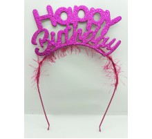 Happy Birthday İtalik Yazılı Fuşya Renk Metal Doğum Günü Tacı