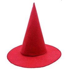 Kırmızı Renk Keçe Cadı şapkası Yetişkin çocuk Uyumlu 35x38 Cm
