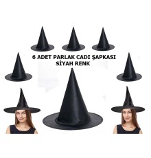 Halloween Siyah Renk Parlak Dralon Cadı şapkası Yetişkin Ve çocuk Uyumlu 6 Adet