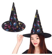 Cadı şapkası Siyah üzeri Rengarenk Balkabağı Cadı Figür Baskılı 38x34 Cm