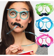 Pipetli Parti Gözlüğü - çocuk Ve Yetişkin Bıyıklı Pipet Gözlük Kırmızı Renk 18x14 Cm