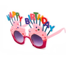 Happy Birthday Yazılı Pembe Fuşya Renk Parti Gözlüğü 12x7 cm