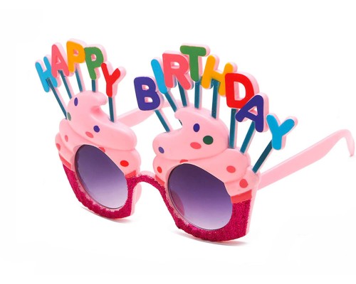 Happy Birthday Yazılı Pembe Fuşya Renk Parti Gözlüğü 12x7 Cm
