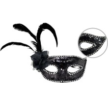 Siyah Renk Yandan Tüylü Güllü Gümüş Taşlı Pullu Maske 20x22 cm