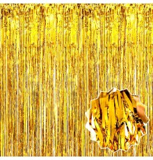 Altın Gold Renk Ekstra Metalize Parlak Saçaklı Arka Fon Perde İthal A Kalite 1x2 Metre