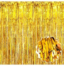 Altın Gold Renk Ekstra Metalize Parlak Saçaklı Arka Fon Perde İthal A Kalite 1x2 Metre