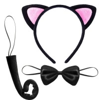Kedi Kulak Taç Kuyruk ve Papyon 3 lü Set Çocuk Boy Pembe Renk