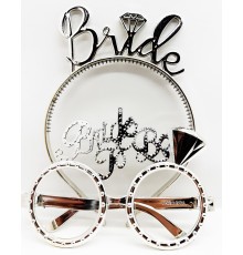 Bride Yazılı Taç ve Bride To Be Yazılı Gözlük Seti Gümüş Renk