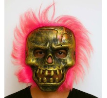 Wild Skull - Bakır Kafatası Pembe Saçlı İskelet Maske