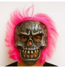 Wild Skull - Gümüş Kafatası Pembe Saçlı İskelet Maske
