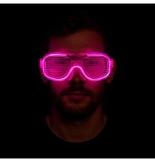 Pembe Led Işıklı Parti Gözlüğü - Neon Glow Şerit Gözlük 3 Modlu