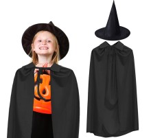 90 cm Siyah Yakalı Pelerin ve Siyah Cadı Şapkası Kostüm Seti