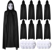 120 cm Siyah Kapüşonlu Pelerin ve Boyanabilir Karton Maske 8’li Set