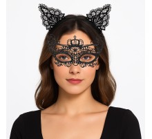 Parti Gecesi Siyah Dantel Maske ve Taç Seti 9 No