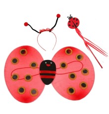 Çocuk Gösteri İçin Uğur Böceği Kanat + Taç + Asa 3 lü Kostüm Seti