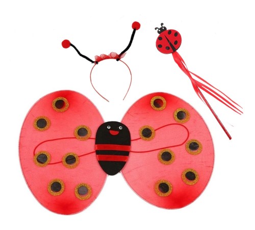 Çocuk Gösteri İçin Uğur Böceği Kanat + Taç + Asa 3 lü Kostüm Seti