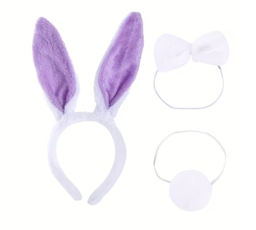 Lila Mor Tavşan Kulak Papyon Kuyruk 3'lü Parti Seti
