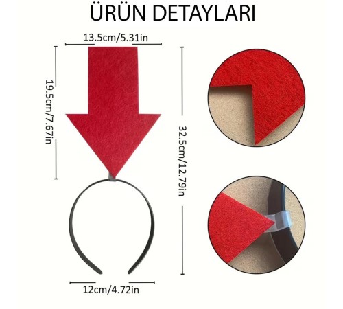 Kişiselleştirilebilir Ok Taç – Üzerine Yazı Yazılabilen Parti Tacı Kırmızı Renk