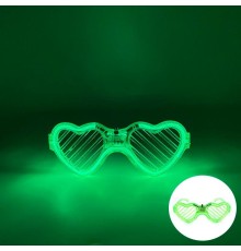 Yeşil LED Işıklı Kalp Gözlük – 3 Modlu Parti & Glow Gözlüğü