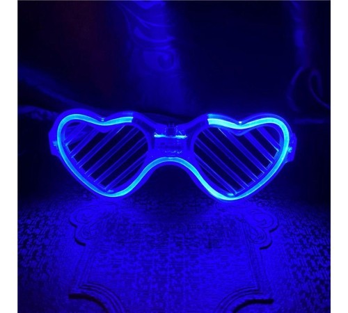 Mavi LED Işıklı Kalp Gözlük – 3 Modlu Parti & Glow Gözlüğü