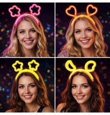 Karanlıkta Parlayan Glow Taç Seti 12 Adet – Yıldız Kalp Ay Çiçek (Her Model 3 Adet)