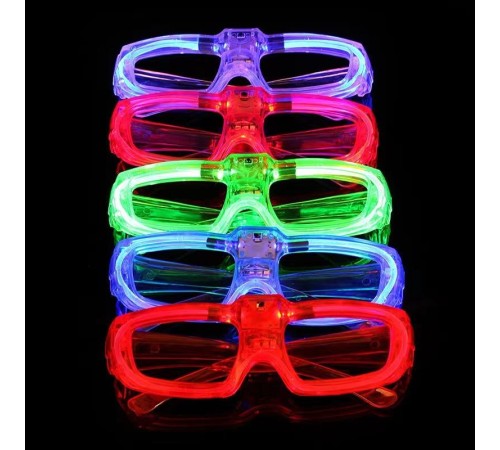 LED Işıklı Glow Pilli Parti Gözlüğü - Glow Efektli 6 Adet 5 Renk