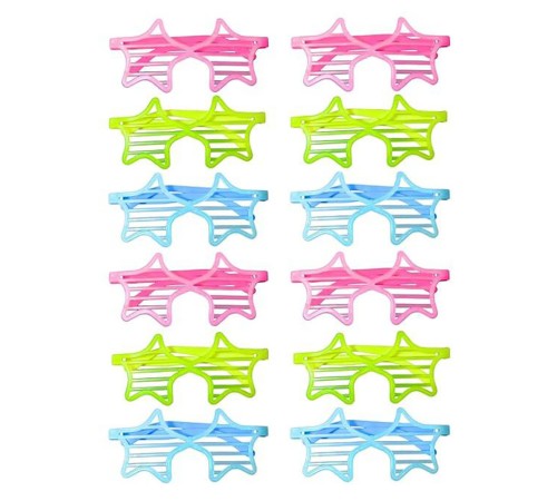 Retro Neon Fosforlu Yıldız Panjur Gözlük 12 Adet – 80’ler 90’lar Parti Stili