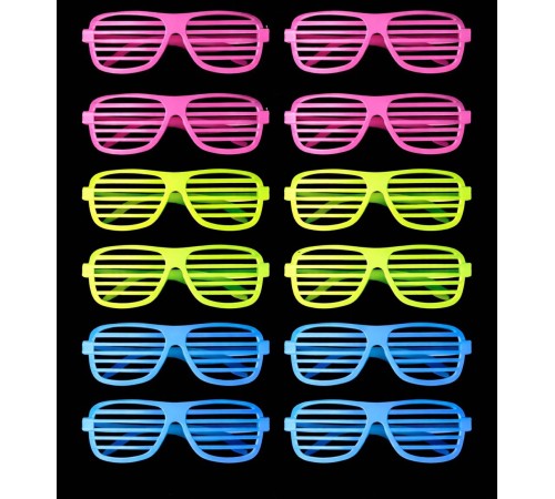 Retro Neon Fosforlu Panjur Gözlük 12 Adet – 80’ler 90’lar Parti Stili