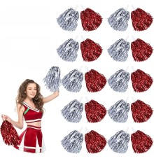 Kırmızı Gümüş Metalik Dolgun Gösteri Ponponu 20 Adet (10 Çift)