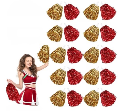 Kırmızı Altın Metalik Dolgun Gösteri Ponponu 20 Adet (10 Çift)