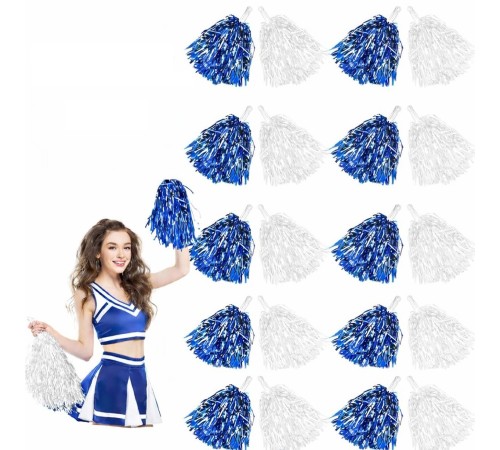 Mavi Beyaz Metalik Dolgun Gösteri Ponponu 20 Adet (10 Çift)