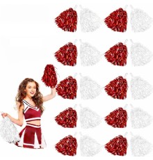 Kırmızı Beyaz Metalik Dolgun Gösteri Ponponu 20 Adet (10 Çift)