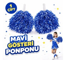 1 Çift ( 2 Adet ) Mavi Renk 23 Nisan 19 Mayıs 29 Ekim Okul Gösteri Ponponları