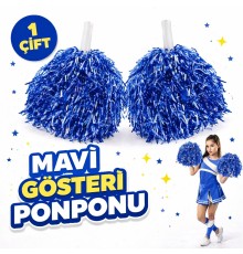 1 Çift ( 2 Adet ) Mavi Renk 23 Nisan 19 Mayıs 29 Ekim Okul Gösteri Ponponları